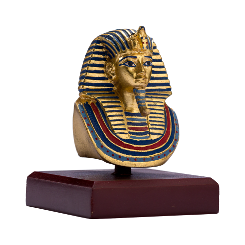 La Máscara Dorada del Rey Tutankamón con una base deMadera